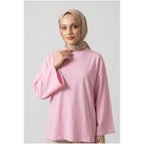 Lunfia Salaş Yuvarlak Yaka Penye Tunik - Pembe