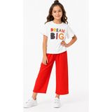 Luniva Butik Dream Big Baskılı Kız Çocuk Fırfır Kollu Tişört ve Bol Paça Pantolon 2'li Takım – Siyah Pantolon - 7 – 8 Yaş - Kırmızı