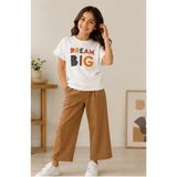 Luniva Butik Dream Big Baskılı Kız Çocuk Fırfır Kollu Tişört ve Bol Paça Pantolon 2'li Takım – Siyah Pantolon - 9 – 10 Yaş - Kahve - Açık Kahve