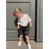 Luniva Butik Kız Çocuk Beyaz Müslin Gömlek Gri &s Iyah Kot Şort 2'li Yazlık Takım - 3 - 4 Yaş - Siyah
