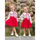 Luniva Butik Luniva Kids Kız Çocuk Ekru Yakalı Bluz ve Pudra Pembe & Kırmızı & Siyah Pileli Etek Takımı – Şık 2'li Kombin - 4 - 5 Yaş