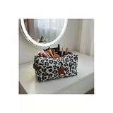 Luniva Home Kahverengi Leopar Desenli Kapitoneli Büyük Makyaj Ve Depolama Çantası