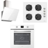 Luno Beyaz Cam Ankastre Set - 3481W Davlumbaz - L638w01 Ocak - F502w01 Fırın