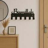 Lunoart Bismillah Yazılı Metal Anahtarlık Askılığı Siyah 6 Askılı Modern Duvar Dekoru Siyah
