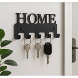 Lunoart Home Yazılı Metal Anahtarlık Askısı | Duvar Tipi Anahtar Organizer - Siyah
