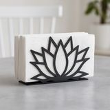 Lunoart Lotus Çiçeği Tasarımlı Metal Peçetelik | Modern Masa Dekoru - Siyah