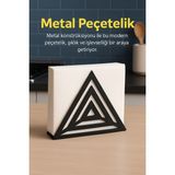Lunoart Modern Metal Peçetelik | Üçgen Desenli Masaüstü Peçete Tutucu | Şık Sofra Aksesuarı - Siyah