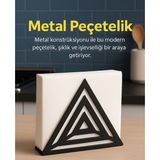 LUNOART Modern Metal Peçetelik | Üçgen Desenli Masaüstü Peçete Tutucu | Şık Sofra Aksesuarı