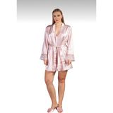 Lunoche Nightwear Saten Kadın Dantel Sırt Detaylı Saten Çeyizlik Ikili Gecelik Sabahlık Takımı - Pembe - XL