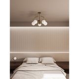 Lunor Eskitme Kasa Beyaz Cam Küre Başlıklı Modern 5'li Avize – Salon ve Oturma Odası Için - Eskitme - Beyaz