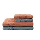 LUNOX HOME Çift Renk Banyo Havlusu, 4'lü Paket 2 Parça (70x140),2 Parça (50x80) Yumuşak ve Emici, Kaliteli Günlük Kullanıma Uygun%100 Pamuk Havlu(Tarçın-Mavi)