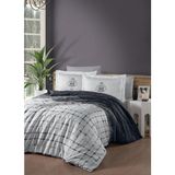 Luoca Patisca Baskılı Saten Çift Kişilik Nevresim Takımı Melory - Gri - Antrasit - 200 x 220 cm