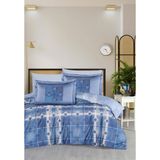 Luoca Patisca Baskılı Saten Çift Kişilik Nevresim Takımı Ricardo Mavi - Mavi - Beyaz - 200 x 220 cm
