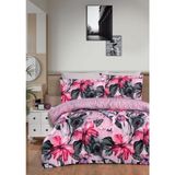 Luoca Patisca Dijital Saten Çift Kişilik Nevresim Takımı Devonna - Pudra - Ekru - 200 x 220 cm
