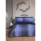 Luoca Patisca Dijital Saten Çift Kişilik Nevresim Takımı Saral - Lacivert - 200 x 220 cm