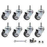 Luomorgo 8 Adet 1 inç Tekerlek Tekerleği Döner Saplı Tekerlekler Küçük Küçük Küçük Alışveriş Sepeti Tekerleği, Gürültüsüz TPE M6 x 15 mm Dişli Kök Teker, 141 lb/64 kg Yük Kapasitesi