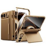 LUOTANL iPhone Duo için Lüks Kılıf, Flip Kart Yuvası Standı Fonksiyonu | Işık Kapağı Kalem Tutucu Menteşe Tam Sarma Ekran Koruyucu Kabuk, Altın, Duo 7.6 ″