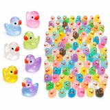 LUOZZY 100 adet Mini Reçine Ördekler Aydınlık Minik Ördekler Karanlıkta Parlayan Mini Ördek Figürleri Minyatür Peri Bahçesi Dollhouse Mikro Peyzaj Etli Ekici Akvaryum Süslemeleri, Rastgele Renk