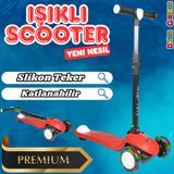Lupa Katlanabilir Işıklı 3 Tekerlekli Kırmızı Scooter - Işıklı Scooter - Slikon Teker Scooter - Çocu