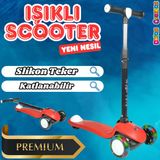 Lupa Katlanabilir Işıklı 3 Tekerlekli Kırmızı Scooter - Işıklı Scooter - Slikon Teker Scooter - Çocuk Scooter - İttir Gi