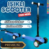 Lupa Katlanabilir Işıklı 3 Tekerlekli Mavi Scooter - Işıklı Scooter - Slikon Teker Scooter - Çocuk Scooter - İttir Git