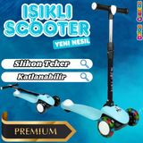 Lupa Katlanabilir Işıklı 3 Tekerlekli Turkuaz Scooter - Işıklı Scooter - Slikon Teker Scooter - Çocuk Scooter - İttir Gi