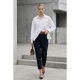 Lupinn Kadın Beyaz Gömlek Düz Nakış Detaylı Uzun Kollu Oversize Şık Günlük Smart Casual Bluz - Kadın Gömlek - 46 - 001 - Beyaz