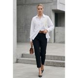 Lupinn Kadın Beyaz Gömlek Düz Nakış Detaylı Uzun Kollu Oversize Şık Günlük Smart Casual Bluz -Kadın Gömlek