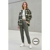 Lupinn Kadın Haki Ekose Oversize Peluş Gömlek Ceket – Yumuşak Dokulu, Kadın Polar Ceket - M - L - Comfort Fit