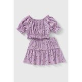 Lupinn Moda Kız Çocuk Lila Çiçek Desenli Bluz Etek Takım, Kız Çocuk Takım - 8 Yaş
