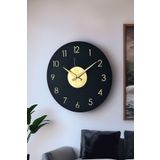 LUPOKRAFT Ahşap Dekoratif Pleione Gold Aynalı Duvar Saati 48cm SİYAH 48 x 48