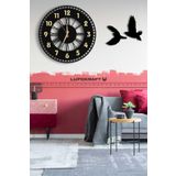 LUPOKRAFT Dekoratif Aynalı Duvar Saati 50x50cm + Kuşlu Tablo GOLDSİYAH 48 x 48