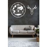 LUPOKRAFT Dekoratif Beyaz Duvar Saati 50x50cm + Geyikli Tablo BEYAZ 48 x 48