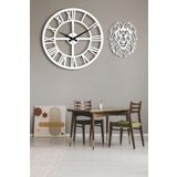 LUPOKRAFT Dekoratif Beyaz Duvar Saati + Aslan Tablo BEYAZ 48 x 48