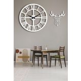 LUPOKRAFT Dekoratif Beyaz Duvar Saati + Geyik Tablo BEYAZ 48 x 48