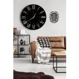 LUPOKRAFT Dekoratif Duvar Saati 50x50cm + Aslan Tablo SİYAH 48 x 48