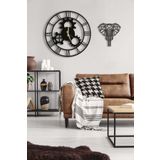LUPOKRAFT Dekoratif Duvar Saati 50x50cm + Fil Tablo SİYAH 50 x 50