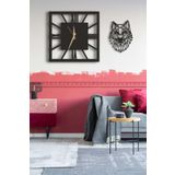 LUPOKRAFT Dekoratif Duvar Saati 50x50cm + Kurtlu Tablo SİYAH 48 x 48