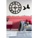 LUPOKRAFT Dekoratif Duvar Saati 50x50cm + Kuşlu Tablo SİYAH 48 x 48
