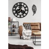 LUPOKRAFT Dekoratif Duvar Saati 50x50cm + Yaprak Tablo SİYAH 48 x 48