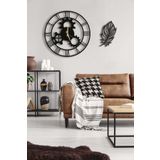 LUPOKRAFT Dekoratif Duvar Saati 50x50cm + Yapraklı Tablo SİYAH 50 x 50