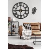 LUPOKRAFT Dekoratif Siyah Duvar Saati 50cm + Yapraklı Tablo SİYAH 48 x 48