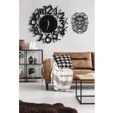 LUPOKRAFT Modern Siyah Ahşap Dekoratif Aslan Figürlü Pilli Duvar Saati 50x50cm Yuvarlak Tasarım SİYAH 48 x 48