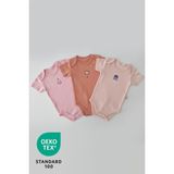 Luppinos Candy 3lü Kız Çocuk Bebek Body Set %100 Pamuk Düz Desenli Nakışlı - Somon - Lila - 9 - 12 Ay