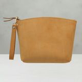 Luqa Leather Özel Tasarım El Işçiliği Deri Clutch | Taba Rengi | Fermuarlı Bilek Çantası - Açık Kahverengi - Camel
