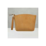 Luqa Leather Özel Tasarım El İşçiliği Deri Clutch | Taba Rengi | Fermuarlı Bilek Çantası