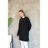 LUQAJ Modest Düşük Kol Siyah Oversize Likralı Modal Penye Pamuklu Tesettür Basic Tunik