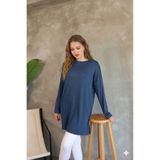 LUQAJ Modest Mavi Oversize Likralı Modal Penye Pamuklu Tesettür Basic Tunik