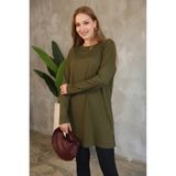 LUQAJ Modest Yeşil Oversize Likralı Yazlık Penye Pamuklu Tesettür Basic Tunik