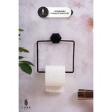 Lura Metal Kare Siyah Yapışkanlı Tuvalet Kağıtlığı - Deliksiz Montajlı Modern WC Kağıtlık